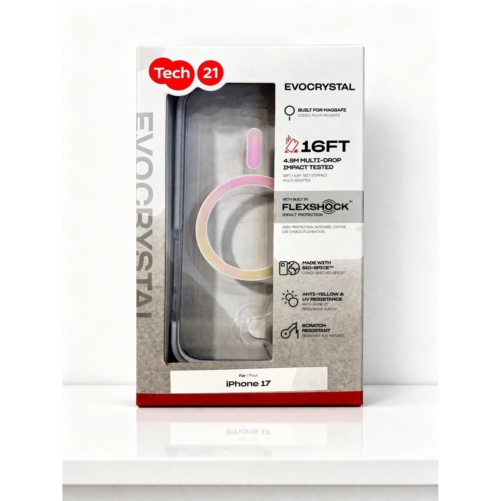 Tech21 EvoCrystal Clear Pink MagSafe Case For iPhone 17 FlexShock 16FT Drop